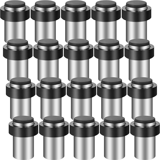 Chumia 6 Pcs Door Stopper Mounted Floor Stops Stainless Steel Cylindrical Stopper Modern Decorative Rubber Bumper Stops Holder Wall Protector for Bottom or Top of Door (Silver)