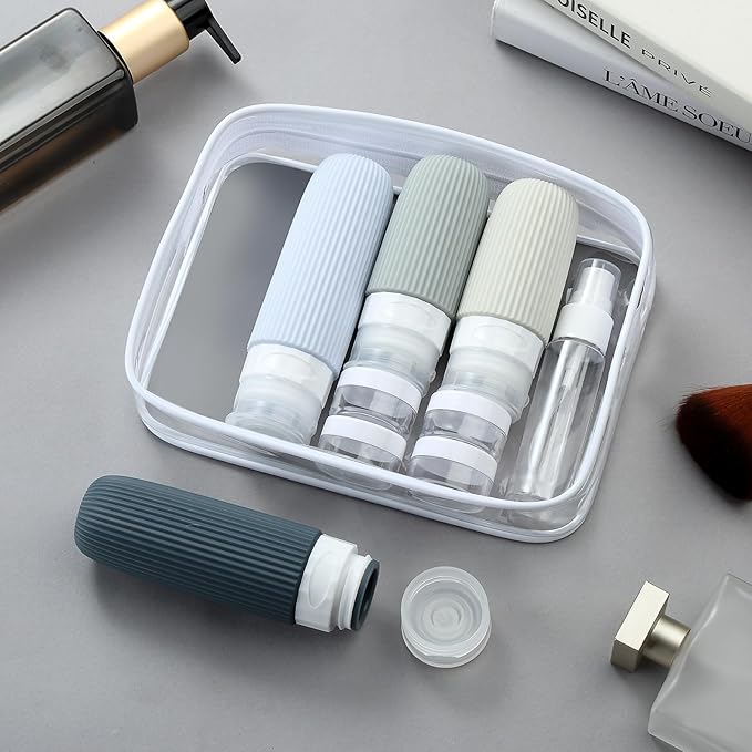 16 Pack Travel Bottles Set, TSA Approved Leak Proof Silicone Squeezable Containers for Toiletries, Refillable Travel Accessories for Conditioner, Shampoo, Lotion & Body Wash Accessories