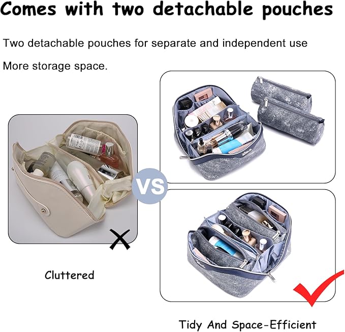 Travel Makeup Bag Cosmetic Bags for Women: 3 Sets Large Capacity Make up Bag - Portable Toiletry Bags with Handle for Women(05-Dark Blue)