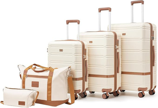 Luggage Sets 3 Piece with spinner wheels, PC+ABS Hard Shell Travel Luggage,Lightweight Carry-on suitcases with TSA Lock,YKK Zippers (beige)