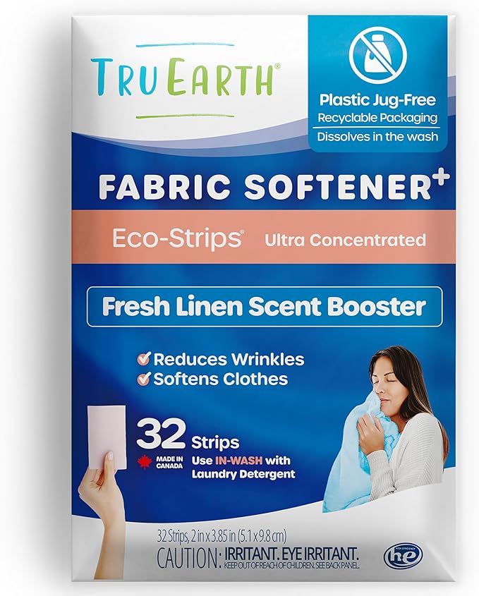 Tru Earth Fabric Softener Strips for Washing Machine, Alternative to Fabric Softener Liquid and Pods, Fresh Linen Scent Booster, Up to 64 Loads Per 32-Count