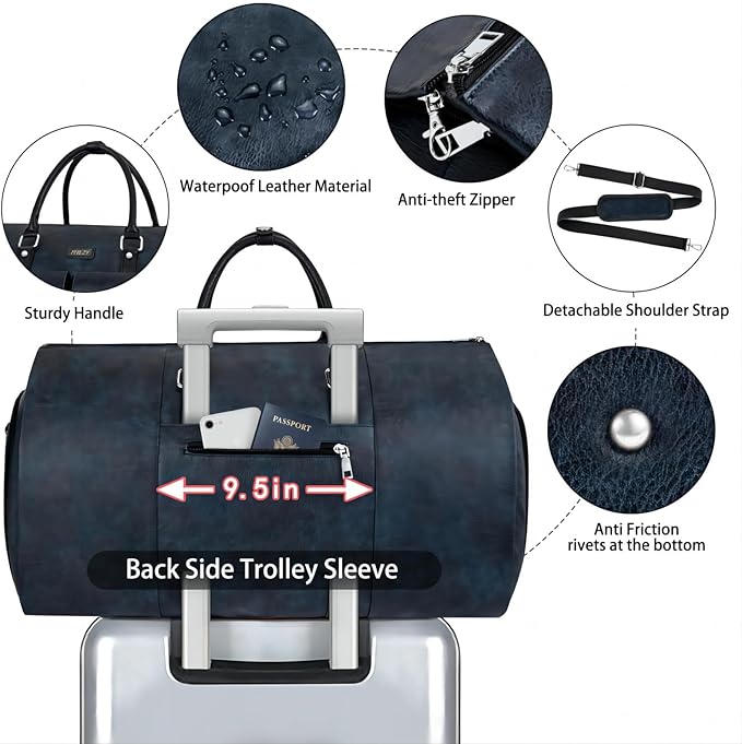 Garment Bag for Travel, Convertible Carry on Garment Duffel Bag for Men 3Pcs Weekender Bag 2 in 1 Hanging Suitcase Suit Bag