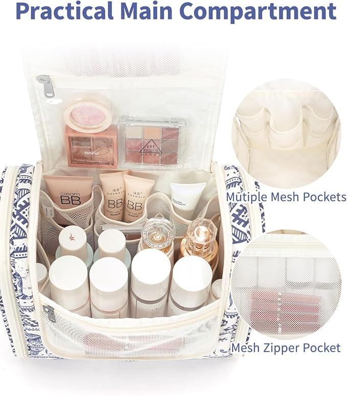 Narwey Hanging Toiletry Bag for Women Travel Makeup Bag Organizer Toiletries Bag for Cosmetics Essentials Accessories (Large, Elephant)