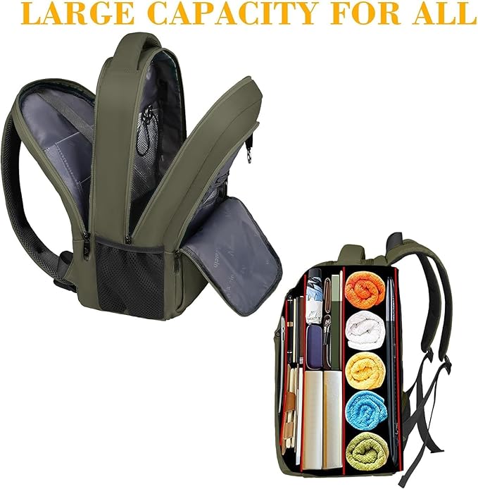 MATEIN 15.6 Inch Travel Laptop Backpack, Sturdy Computer Backpack for Women Men with USB Charging Port, Lightweight Fashion Water Resistant Traveling Backpack Casual Daypack for College Offic, Green
