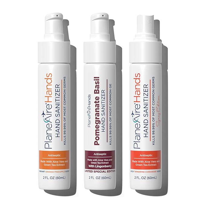 Citrus & Spice Variety 3pk Hand Sanitizer | Orange Pineapple Gel, Pomegranate Basil Lotion, Tangerine Coriander Spray | Travel Size | Made with Aloe Vera & Essential Oils | Rich in Vitamin E