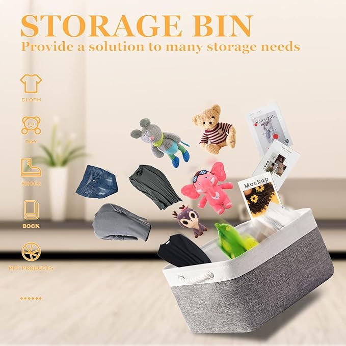 TheWarmHome Storage Basket for Organizing - 15.7x11.8x8.2 inch Large 3 Pack Collapsible Storage Bins for Shelves, Fabric Storage Cubes for Gift Closet Linen Organization (White & Grey)