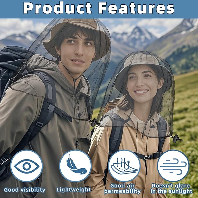 Oversized Mosquito Net 42 x 25 Inches Ultra Large Mosquito Head Net Face Neck Fly Mesh Netting Fits All Hats for Outdoor Camping Hiking Fishing Gardening Safari(Gray)