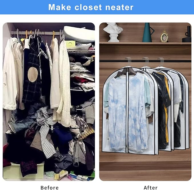 Hanging Clothes Storage with 4" Gusseted Garment Covers (Set of 6) - Clear Suit, Sweater, Shirt, Jacket Protectors for Closet - 24"x 32"x 4" / 6 Pack