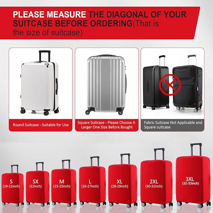 Travel Luggage Cover Suitcase Protector Scratch-Resistant Fit 19-31 Inch Suitcase, Not Included Suitcase (Red, L(26-27 inch))