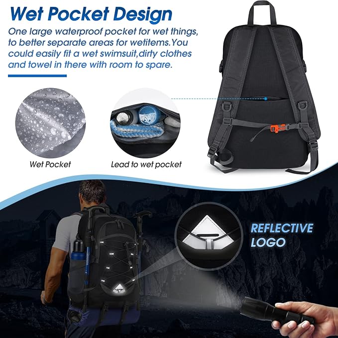IGOLUMON Hiking Backpack 40L Packable Lightweight Camping Backpack Men Women Waterproof Hiking Daypack Outdoor Travel Daypack
