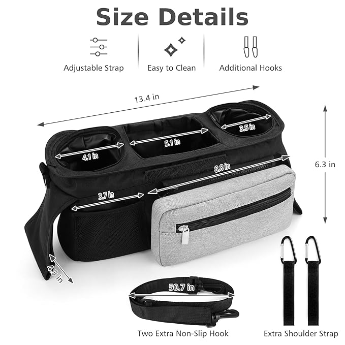 Accmor Universal Stroller Organizer with Insulated Cup Holder Detachable Phone Bag and Shoulder Strap,Stroller Bag Caddy Organizer Fits for Uppababy, Baby Jogger, Britax Strollers