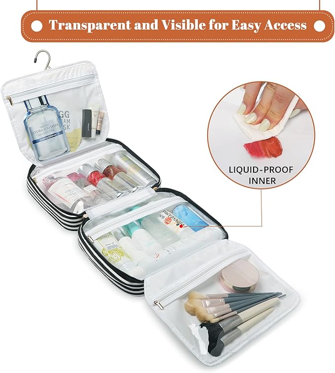 Hanging Travel Toiletry Bag,Large Capacity Cosmetic Travel Toiletry Organizer for Women with 4 Compartments & 1 Sturdy Hook,Perfect for Travel/Daily Use/Christmas