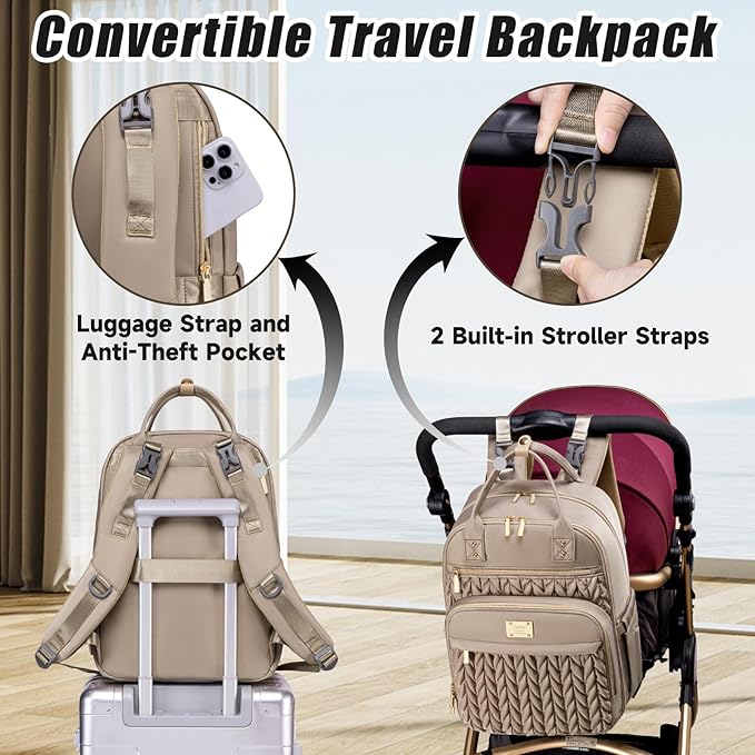 Diaper Bag Backpack,Stylish Baby Diaper Bag,Waterproof Travel Diaper Backpacks Baby Bags with Changing Pad,Stroller Straps,Insulated Pockets (Khaki)