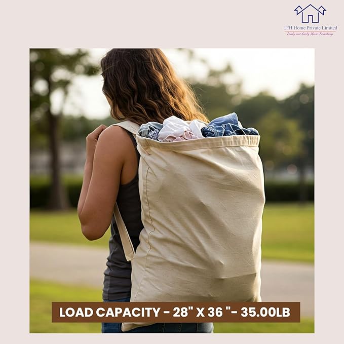 LFH Home Cotton Canvas Extra Large Laundry Bag with Handle, Heavy Duty Drawstring Closure Washable Laundry Bags School Travel, Home, Hotel, College Dorm, Organizer Sack, Toys Clothes 28x36-Natural