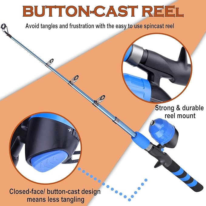 PLUSINNO Kids Fishing Pole, Portable Telescopic Fishing Rod and Reel Combo Kit - with Spincast Fishing Reel Tackle Box for Boys, Girls, Youth