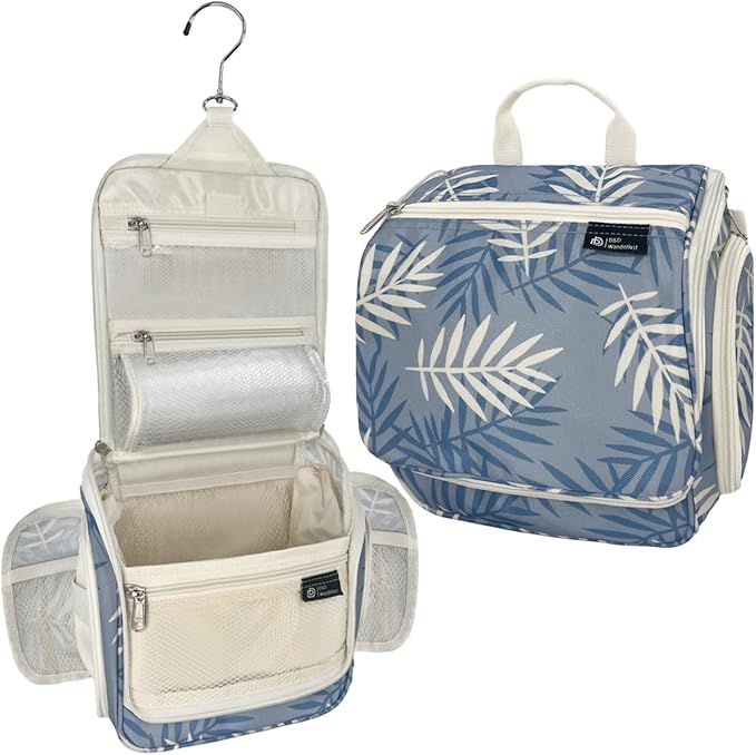 D&D Hanging Travel Toiletry Bag for Men and Women – Large Cosmetics, Makeup and Toiletries Organizer Kit with 10 Compartments, YKK Zippers, XXL Metal Swivel Hook, Water-Resistant Nylon