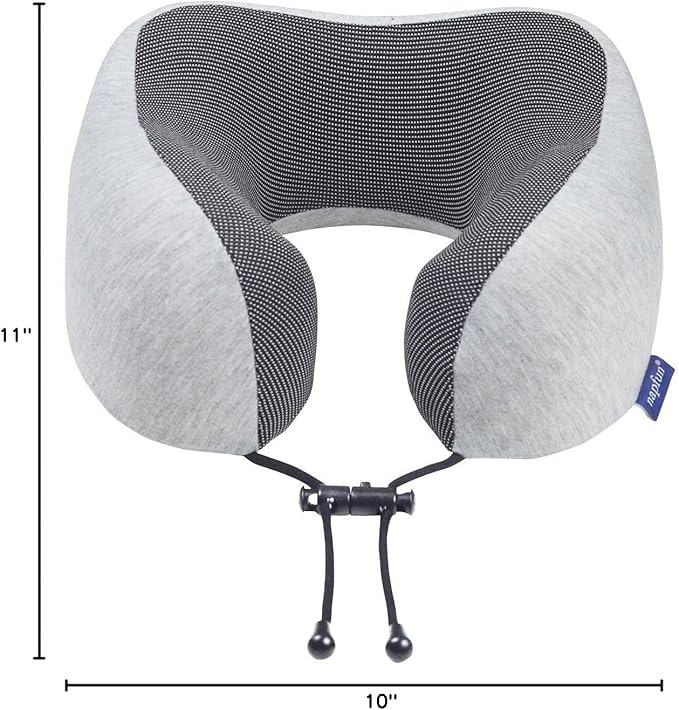 napfun Neck Pillow for Traveling, Travel Neck Pillow for Airplane 100% Pure Memory Foam Travel Pillow for Flight Headrest Sleep, Portable Plane Accessories, Light Grey Set