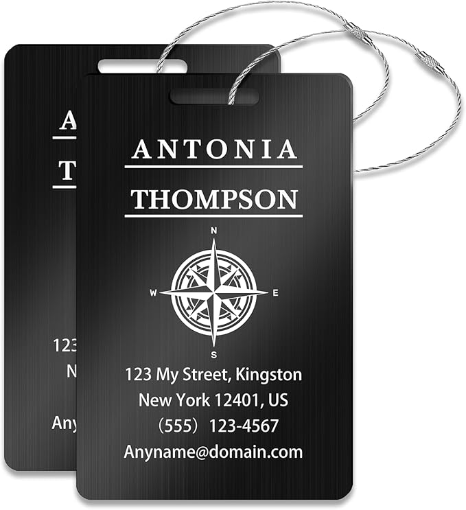 Personalized Luggage Tags for Suitcases (2/4/6/8 Pack) - Custom Engraved Metal Travel Tag, Customizable Pattern/Name/Text for Bags Backpacks Suitcases