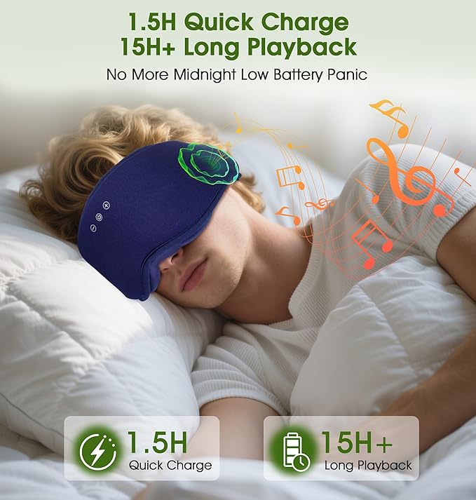 LC-dolida Bamboo Cotton Bluetooth Sleep Mask, 2 in 1 3D Soft Sleep Mask with Sleep Headphones, Sleep Eye Mask with Timming Setting, Blackout Sleeping Mask for Side Sleepers, Women Men, Navy