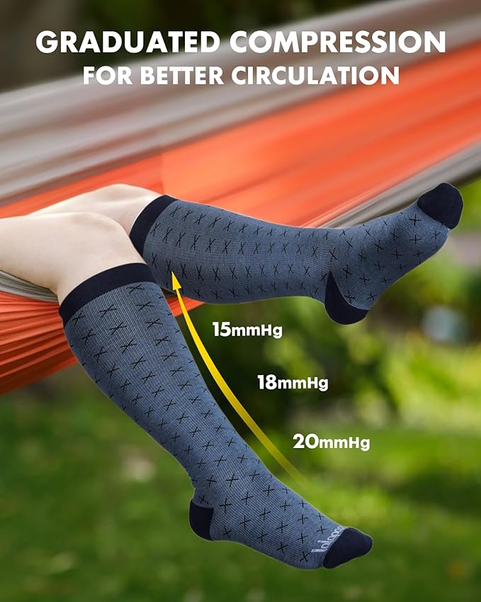 Bamboo Viscose Compression Socks for Women Men 2 Pairs 15-20mmHg Knee High Compression Socks Travel Nurse