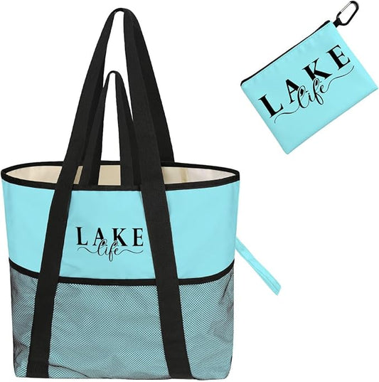 8-Pocket Waterproof Tote for Women -Sandproof Beach Bag with Zipper& Family | Foldable Travel Swim Bag (Gift-Ready)