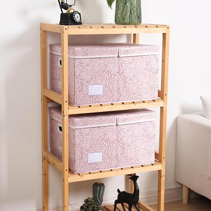 PRANDOM Jumbo Collapsible Storage Boxes with Lids Fabric Decorative Storage Bins Cubes Organizer Baskets with Cover Handles Divider for Bedroom Closet Living Room 23.2x15.7x11.6 Inch 3 Pack