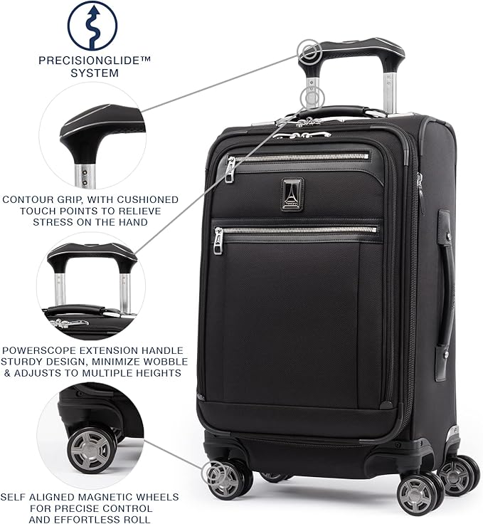 Travelpro Platinum Elite Softside Expandable Carry on Luggage, 8 Wheel Spinner Suitcase, USB Port, Suiter, Men and Women, Shadow Black, Carry On 21-Inch