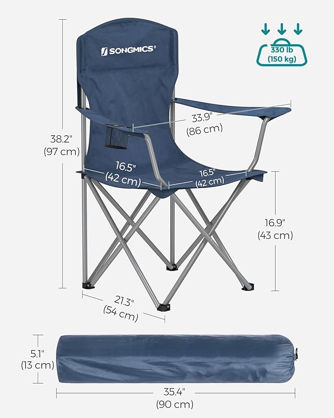 SONGMICS 2 Pack Folding Camping Chairs, Load 330 lb, Cup Holder and High Backrest, Heavy-Duty Structure, for Lawn, Garden, Fishing, Terrace