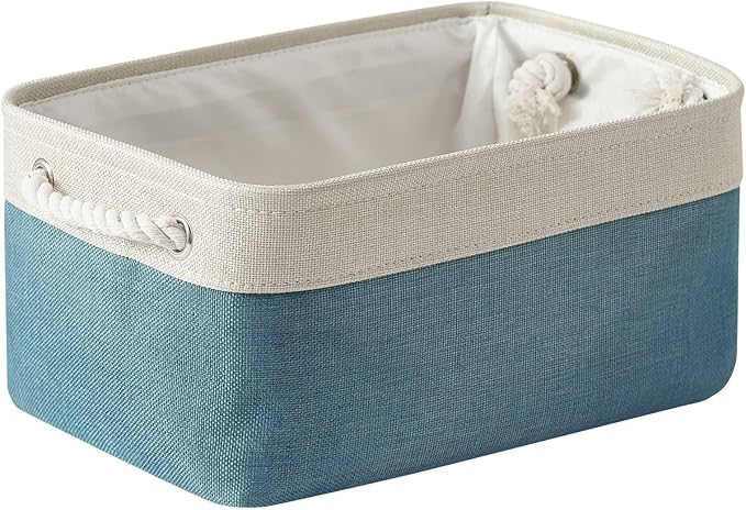 TheWarmHome Fabric Storage Bin with Handles,Storage Basket for Home Storage and Organization, Shelf Basket with Cover for Living Room Bedroom Closet（White & Green Medium 13.8L×9.8W×6.7H