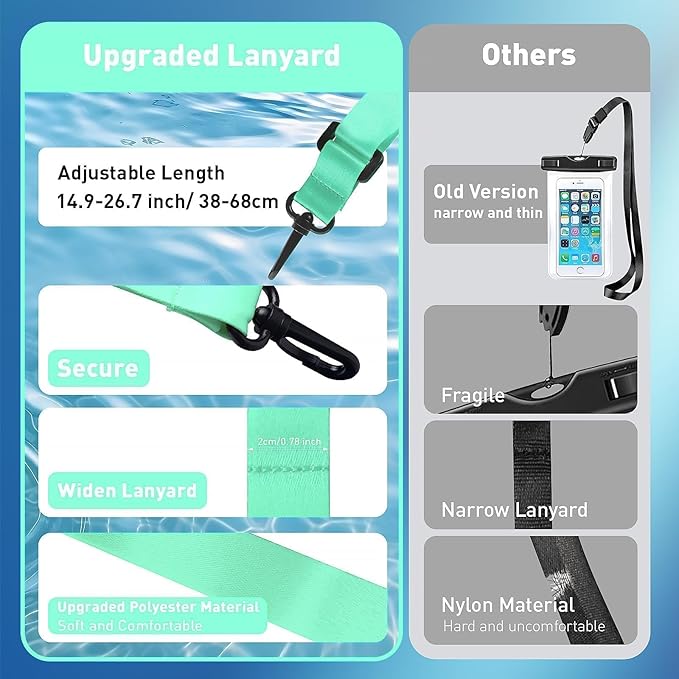 Marine IP68 Waterproof Phone Pouch, Floating Waterproof Phone Dry Bag Compatible with iPhone 16/15 Pro Max/ 14 Pro Max/ 13 Pro Max/ 12/ S24 Up to 7", Detachable Lanyard, 1 Pack- Green