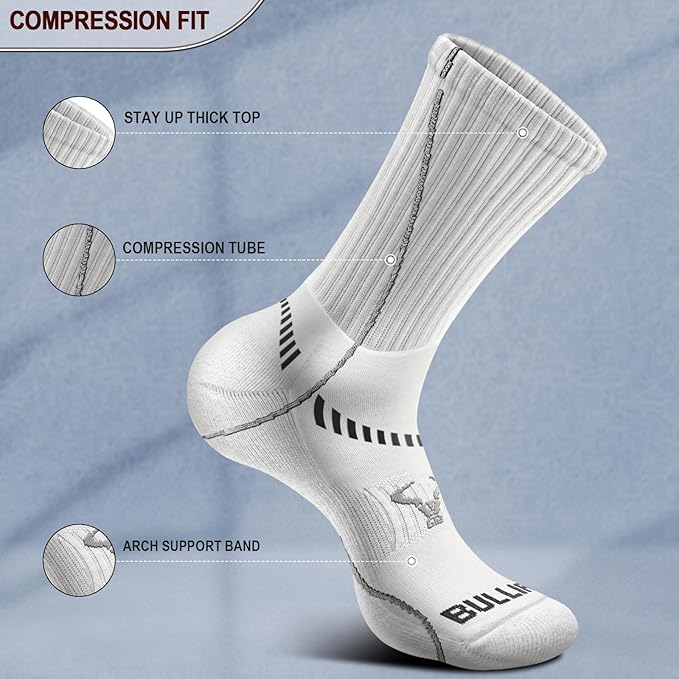 BULLIANT Compression Socks for Men 6Pairs, Athletic Crew Socks Cushioned For Men Sports Running-Arch Support