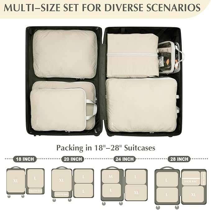Gonex Compression Packing Cubes, 3pcs/4pcs Expandable Storage Travel Luggage Bags Organizers