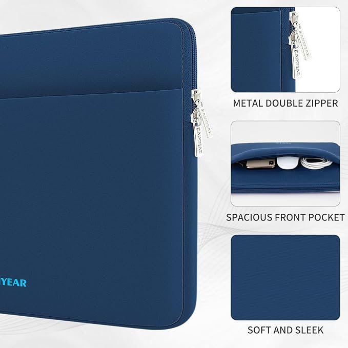 RAINYEAR Laptop Sleeve Case 13.3 Inch, Protective Portable Case with Front Pocket, Briefcase Handbag Laptop Bag Compatible with MacBook Air/Pro 13-13.3 inch, MacBook Pro 14 inch, Navy Blue