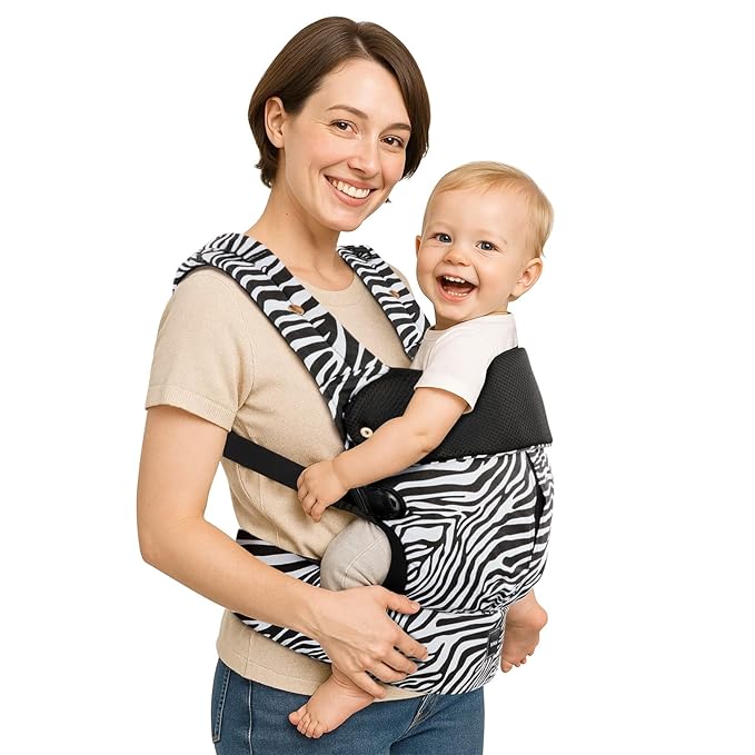 Baby Carrier with Lumbar Support, Cozy Baby Carrier Newborn to Toddler with Adjustable Seat Size, Ergonomic Infant Carrier with 3-Way Carry, Front Facing Toddler Hodler Carrier for Mom & Dad, Zebra