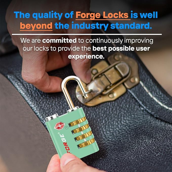 Forge Dual-Opening: Key or Combination Access Lock, TSA Approved Locks for Luggage, Pelican case, Travel, Gym, School, Stainless Steel Shackle. (Green, 2 Pk)