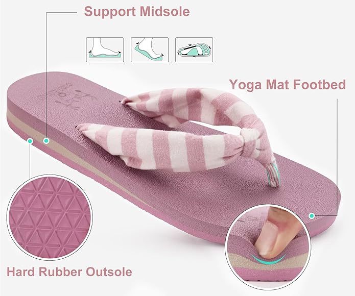 KuaiLu Flip Flops for Women with Arch Support Yoga Mat Comfortable Summer Beach Walking Thong Cushion Sandals Slip On Indoor Outdoor
