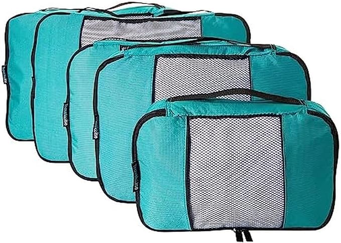 TravelWise Luggage Packing Organization Cubes 5 Pack, Teal, 2 Small, 2 Medium, 1 Large (TWPC-24)