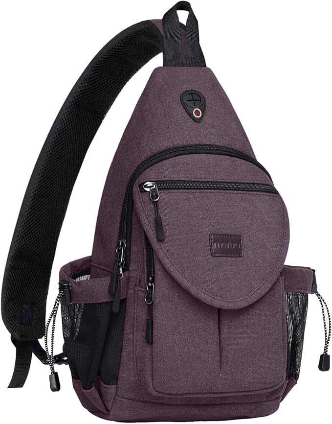 MOSISO Sling Backpack,Canvas Crossbody Hiking Daypack Bag with Anti-theft Pocket, Rose Brown