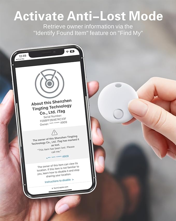 Reyke Smart Tag, Bluetooth Luggage Tracker, Works with Apple Find My (iOS Only), Item Locator for Key, Luggage, Backpack, Wallet, IP67 Waterproof, 4 Pack, Black+White