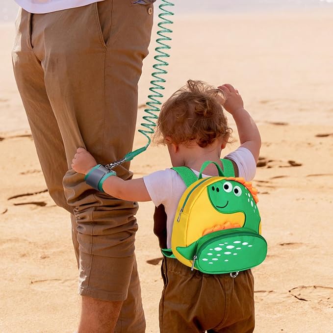 Accmor Toddler Harness Backpack with Leash, Cute Kid Dinosaur Backpacks with Anti Lost Wrist Link, 4 in 1 Mini Child Harness Leash Walking Wristband Rope Baby Protection Belt for Boys Girls (Yellow)