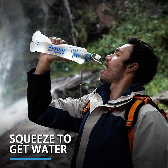 Collapsible Water Bottle with Filter - 1L Squeeze Water Filtered Bottle Camping Survival Hiking Backpacking, Portable Water Filter with NSF/FDA Certification, White