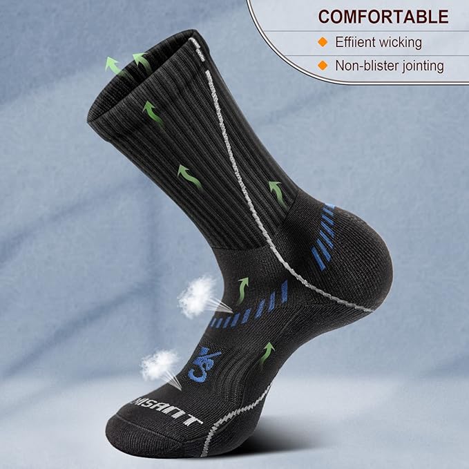 BULLIANT Compression Socks for Men 6Pairs, Athletic Crew Socks Cushioned For Men Sports Running-Arch Support