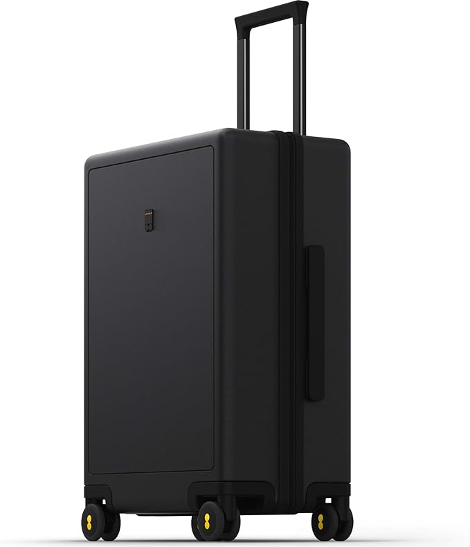 LEVEL8 Large Suitcase with Wheels, Checked Luggage, Lightweight Luminous Textured Tsa Approved Medium Hardside Large Luggages, 24 Inch, Black