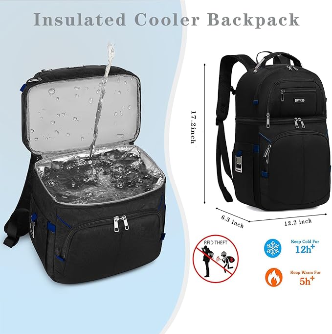 Insulated Cooler Backpack,Double Deck Leakproof Cooler Bag,Insulated Backpack Cooler Lunch Backpack for Men Women