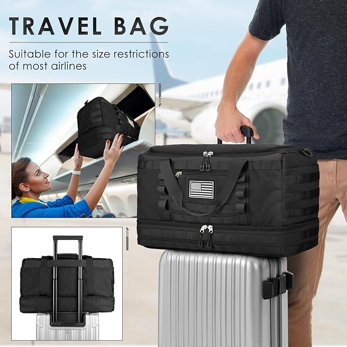 ETRONIK Travel Bag for Men Women, Gym Bag & Tactical Duffle Bags for Travel, Carry on with Toiletry Bag and Shoe Compartment, Weekender Overnight Trip with Wet Pocket for Workout Medical, Black