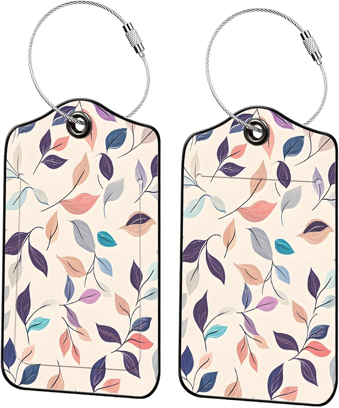 Luggage Tags for Suitcases, 2-Pack PU Leather for Cruise & Travel, Baggage ID Tags with Privacy Cover & Address Card, Durable Metal Ring, Kids Adults Travel Accessories, Pastel Foliage