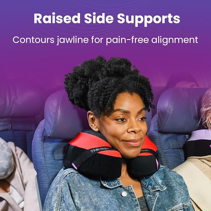Cabeau Travel Neck Pillow for Airplanes – The Neck’s Evolution, TNE S3 – Supportive Memory Foam Design for Long Haul Flights – Attachable Seat Straps and 360° Support (Amsterdam Rainbow)