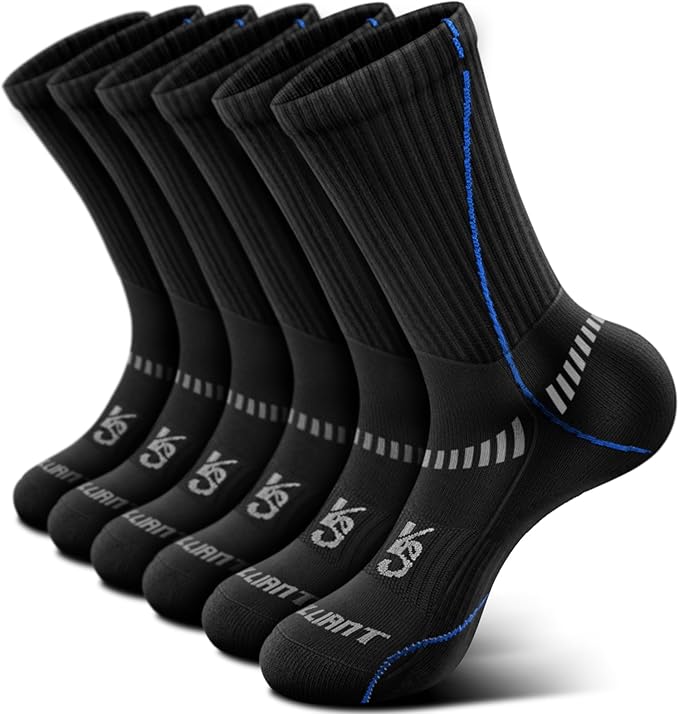 BULLIANT Compression Socks for Men 6Pairs, Athletic Crew Socks Cushioned For Men Sports Running-Arch Support