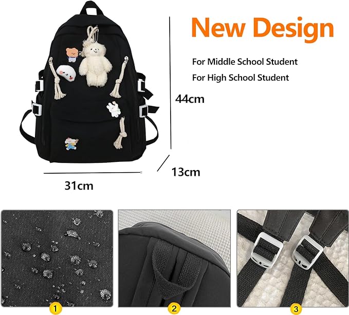 DUSLANG Big Student Laptop Backpack For College Women Men Middle High School Teen Girls Bookbag Travel Daypack, Black