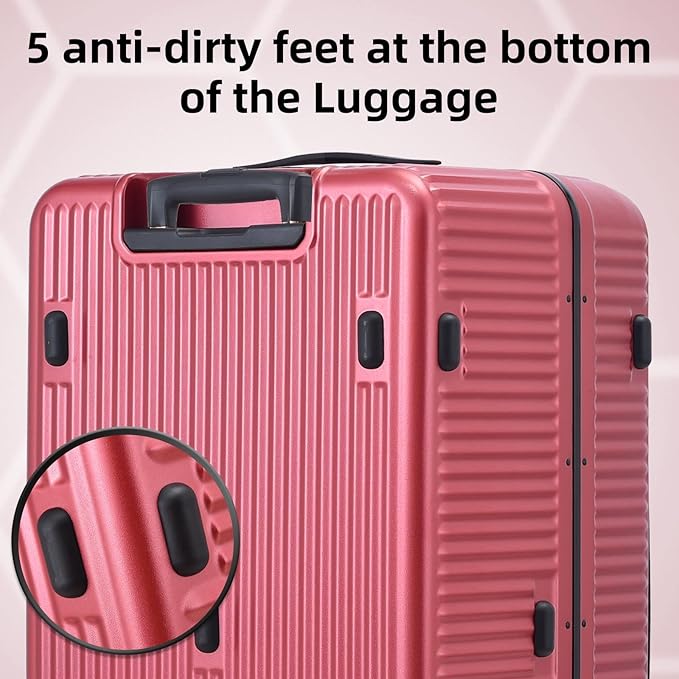 29 Inch Aluminum Checked Luggage with Side Opening Zipper, 40 * 37 * 77cm, 113L, Lightweight Hardshell ABS+PC Suitcase with TSA Lock, 360° Universal Wheels, Wine Red